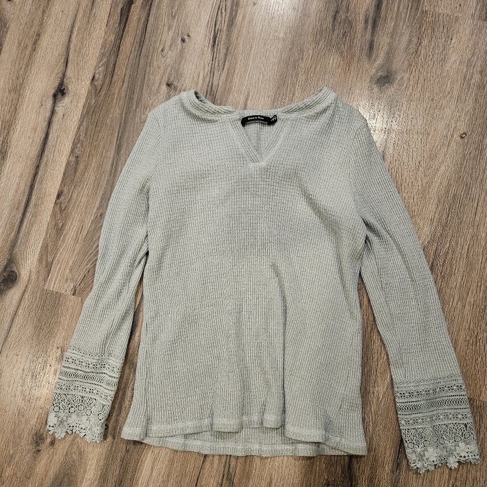 Doe & Rae Light Blue/grey Lace Sleeve Blouse
